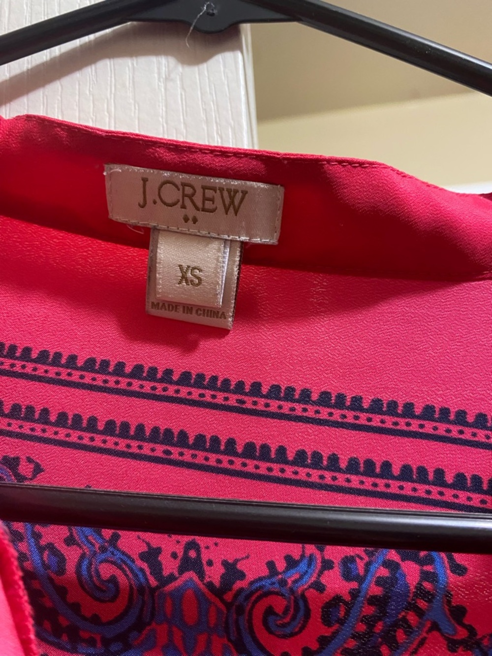 J. Crew Hot Pink Tunic with Blue Paisley Motif - Picture 2 of 2